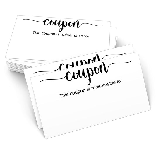 321Done Blank Coupon Cards Tan, 3.5x2 (50 Pack) Made in USA, Little DIY Gift Certificate, Vouchers for Present, Holiday, Valentines Simple Redeemable For Design, Thick Paper, Space to Personalize
