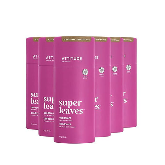 ATTITUDE Plastic-Free Natural Deodorant, Biodegradable Cardboard Tube, Aluminum-Free and Hypoallergenic, White Tea Leaves, 3 Oz (Pack of 1)