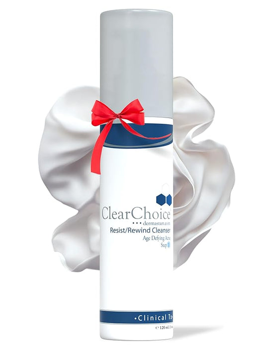 Clear Choice Resist/Rewind Cleanser 6.7oz – Anti-Aging & Acne-Fighting Face Wash with Benzoyl Peroxide, Mandelic Acid & Turmeric, Gently Exfoliates & Soothes Sensitive Skin