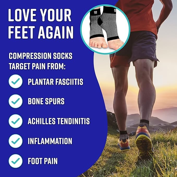 Bitly Plantar Fasciitis for Women & Men Socks Foot & Ankle Compression Sleeve, Black, XL