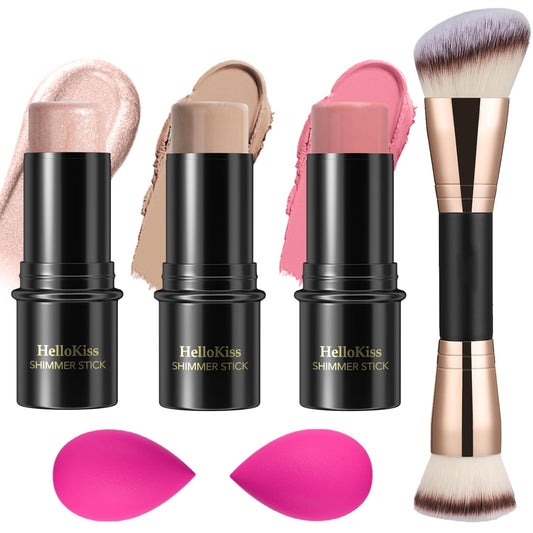 3 Pcs Cream Contour Stick Makeup Kit, Shades with Highlighter, Blush and Bronzer Contour Stick for Sculpt the Cheeks, Waterproof, Matte & Dewy Finish (Universal,#03+#08+#13)