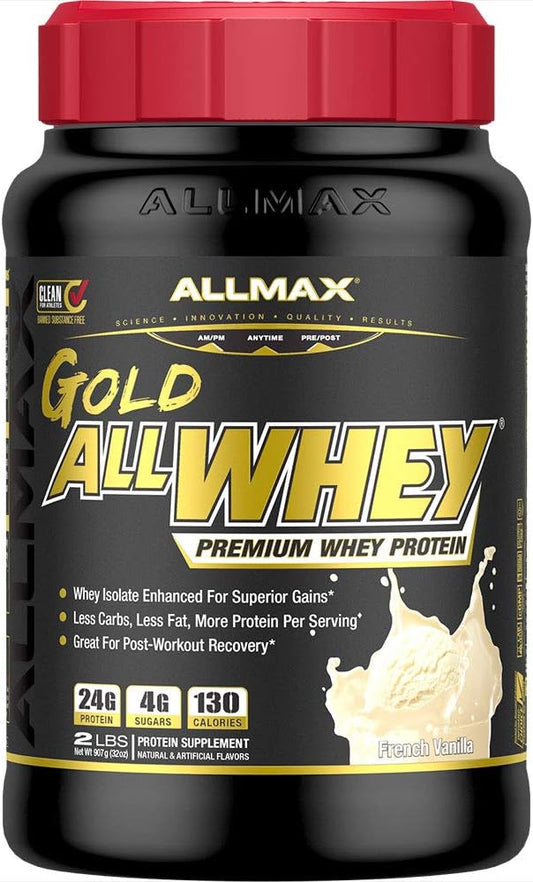 ALLMAX Nutrition Gold ALLWHEY, French Vanilla - 2 lb - 24 Grams of Protein Per Scoop - Gluten Free, Low Carb & Low Sugar - Approximate 30 Servings