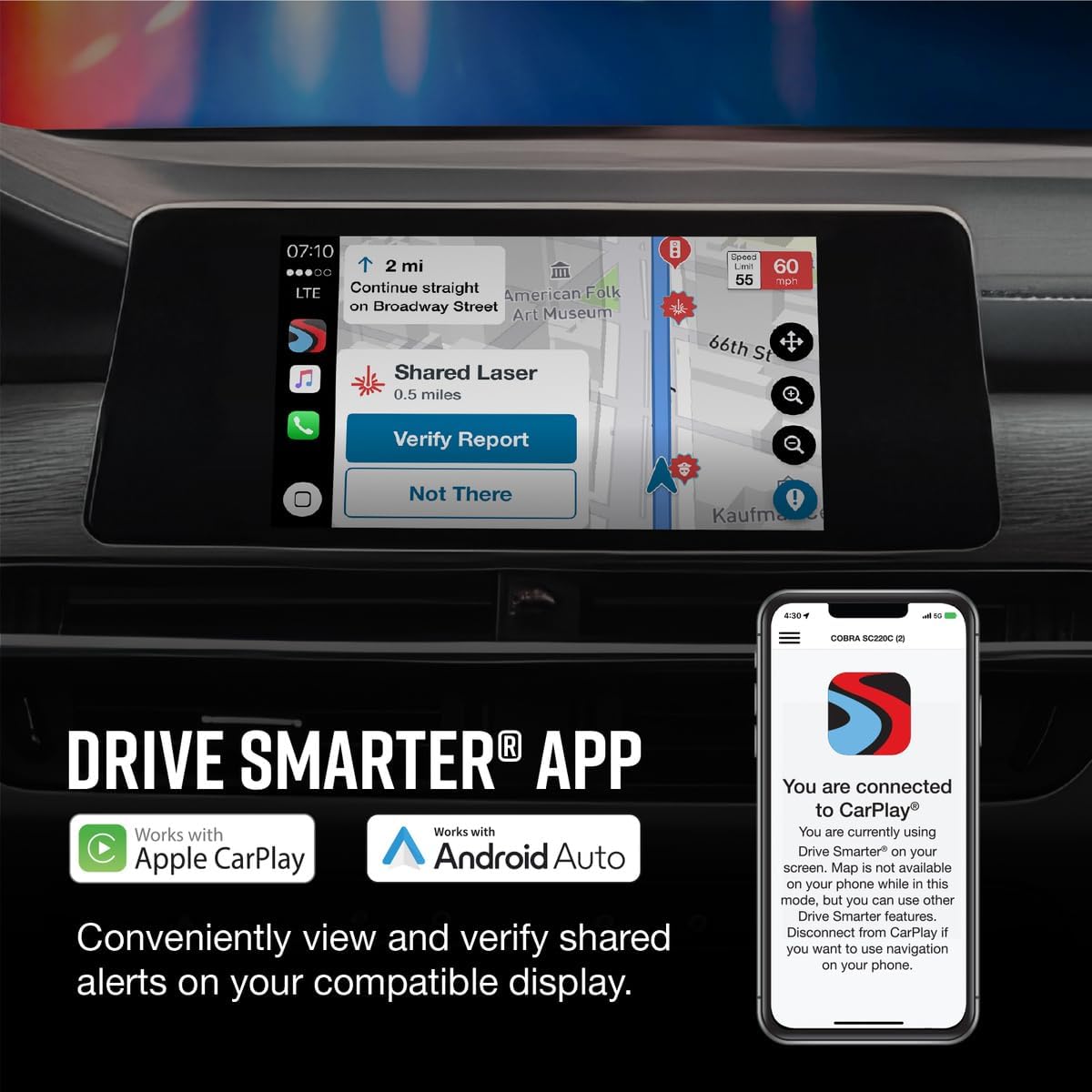 Cobra SC 400D Smart Dash Cam + Rear Cam and 2.5A OBDII Port to Micro-USB Hardwire Kit: Dual-View with UHD 4K Resolution, Built-in Wi-Fi & GPS, Live Alerts Through Drive Smarter App