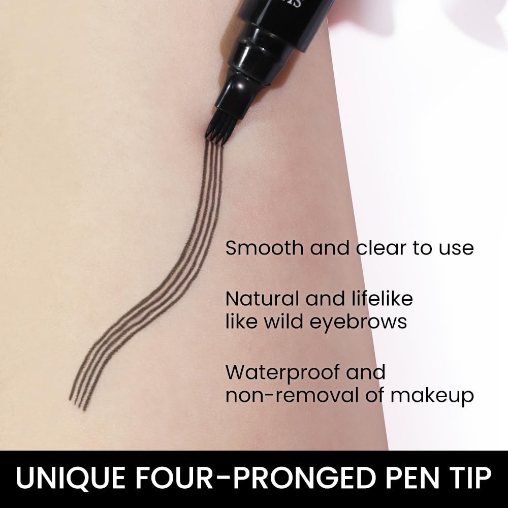 Kaely 2Pcs Eyebrow Pencils for Women, 4 Tip Magical Precise Waterproof Brow Pen, Microblading Eyebrow Contouring Pen, lapiz de cejas 3d Eye Brow Gel, 24h Smudge Proof,05 Black