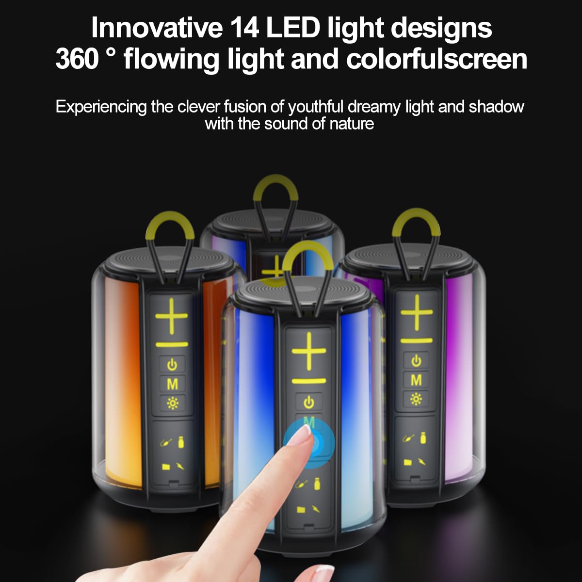 CofunKool Portable Bluetooth Speaker with AUX Input, 8W Loud Stereo Sound, RGB Light, TWS Pairing, Wireless BT 5.3, TF-Card/USB Flash Drive Input, for Home Outdoor Party