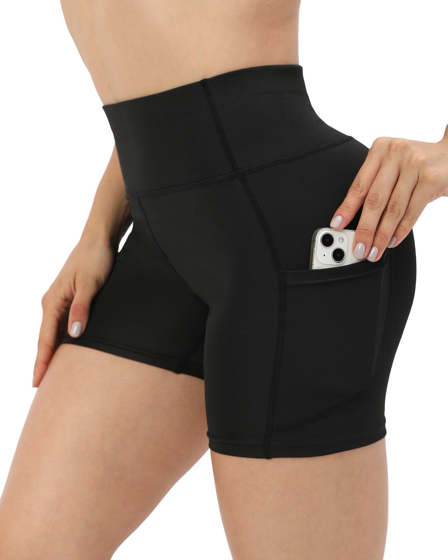 JCFSYXGS Workout Yoga Biker Shorts for Women with Pockets,Soft High Waisted Tummy Control Running Gym Shorts Black