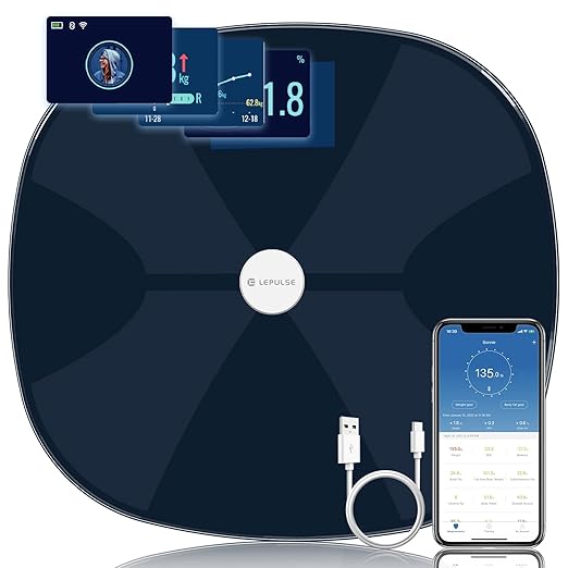 Body Fat Scale, Lepulse WiFi Scale for Body Weight, BMI Smart Scales Digital Weight Scale with Body Fat, Muscle, Rechargeable High Accurate Bathroom Scale with Pregnancy Mode, 13 Body Compositions