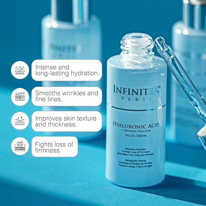 Infinitek Paris Skin Care Organic Facial Hyaluronic Acid Serum - 1 Fl Oz, Hydrating Face Serum - Premium Anti-Aging Moisturizer Hyaluronic Acid with Organic Silicon for Radiant Skin