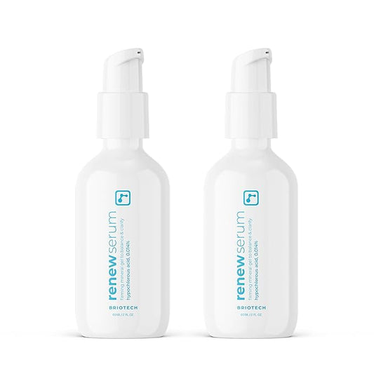 BRIOTECH Renew Serum, Hypochlorous Acid Mineral Gel, Soften Fine Line Appearance, Smooth Skin for Face, Neck, Chest, Spot Corrector, Soothe Redness, Vegan, 2 fl oz (2 Pack)