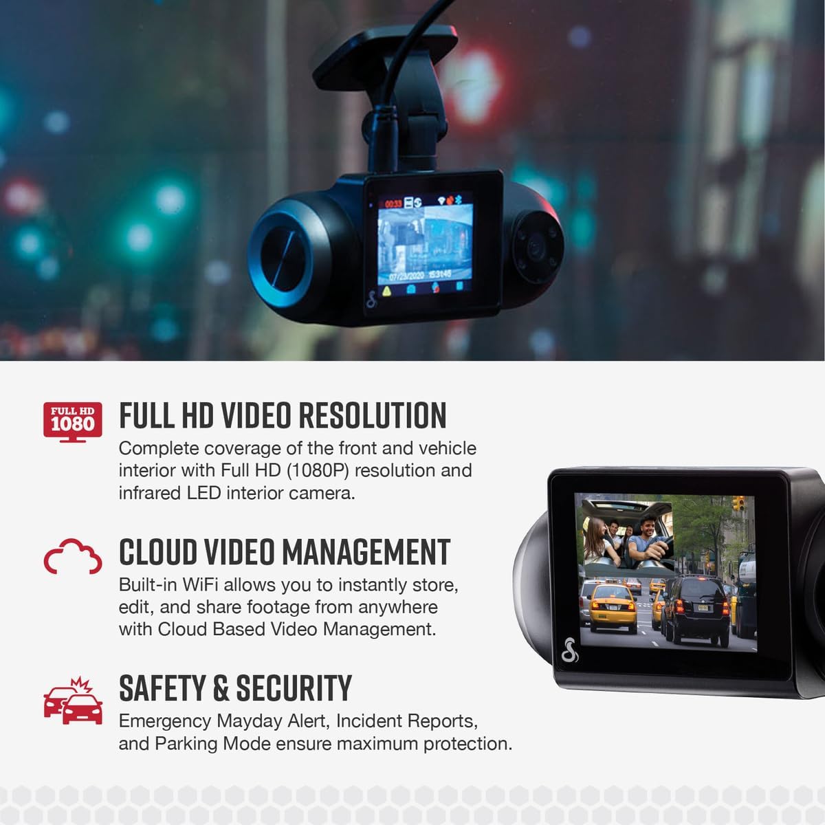Bundle of Cobra Smart Dash Cam with Interior Cam (SC 201) + Cobra 2.5A Micro USB Hardwire Kit
