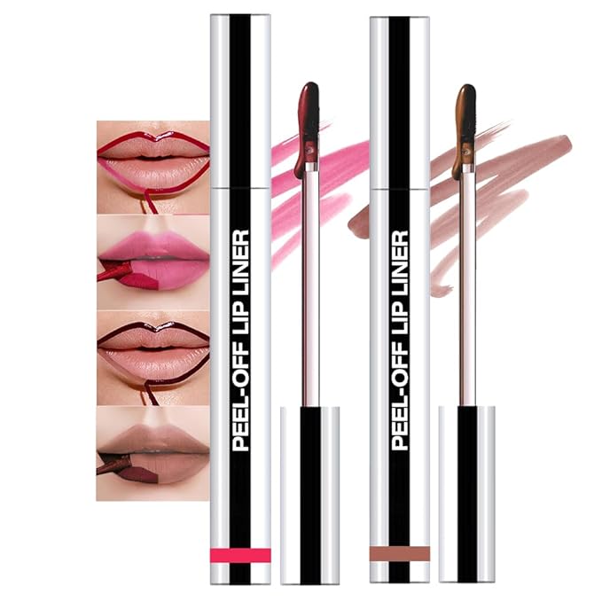 2 Pcs Matte Liquid Lip Stain Peel Off Lip Liner, Long Lasting Lip Tattoo, Waterproof & Transfer-Proof Lip Liner Peel Off Lip Gloss for All Skin Types.#00+#02