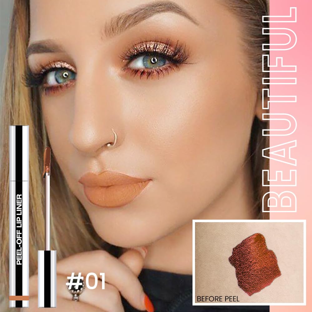 2Pcs Matte Liquid Lip Stain Peel Off Lip liner Tattoo, Matte Peel Off Lip Stain, Long Lasting Waterproof Lipstick Lip Gloss Stain, Transfer-proof for All Skin Types (0.24 fl oz-01#+07#)
