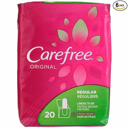 CAREFREE Original Regular To-Go Pantiliners, Fresh Scent 20 ea (6 pack)