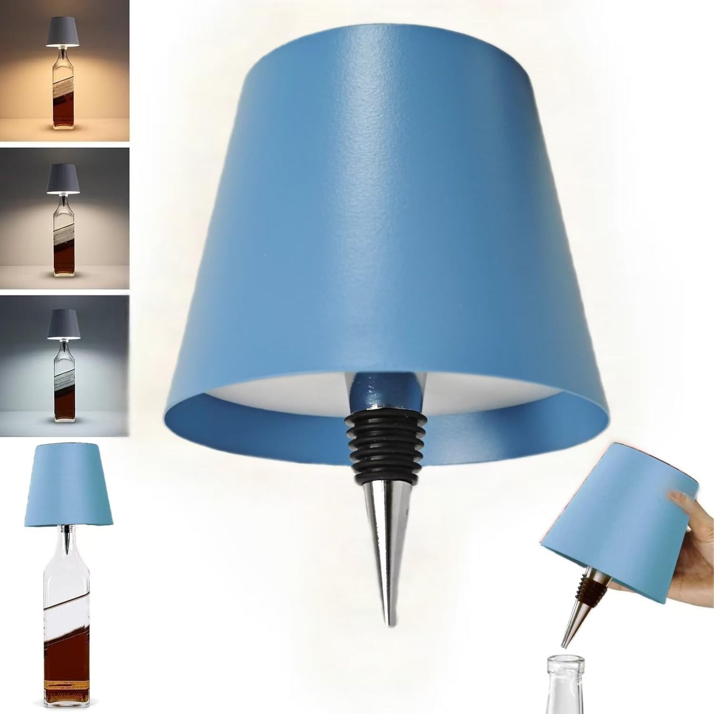 Wireless Bottle Lamp, 2025 New 3 Color Stepless Dimming Wireless Wine Bottle Lamp, USB Rechargeable Wine Bottle Lights, Touch LED Wine Bottle Lamp with for Home,Bar,Camping,Travel (Blue)