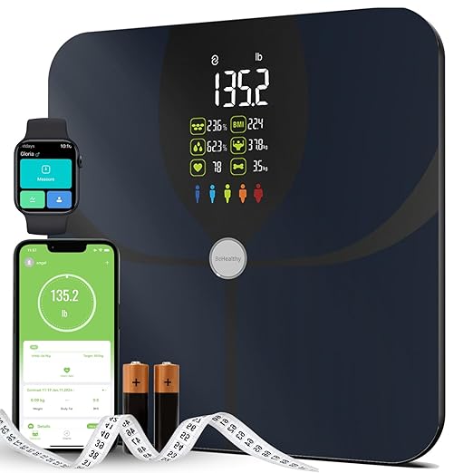 Body Fat Smart Bluetooth Scale, 16 Body Composition Analyzer, Smart Scale with BMI, Fat Percentage, Muscle Mass, Large LCD,Syncs with iOS/Android Fitness Apps, 400 lbs Capacity - Dark Blue