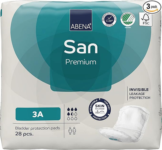 Abena San Premium Incontinence Pads, Light Absorbency, (Sizes 1 to 3A), Size 3A, (Pack of 3, 84 Count Total)