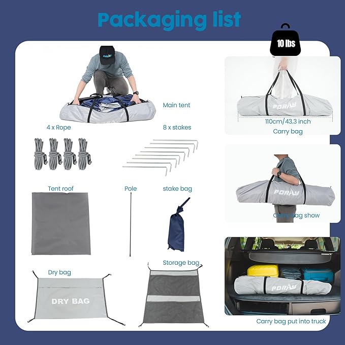 Camping Shower Tent Deluxe Changing Room Easy Set Up Privacy Shelter,Large Toilet Tent 2 Rooms with Floor Drain Design for Beach, Camping,Hiking with Stakes and Ropes for Stability