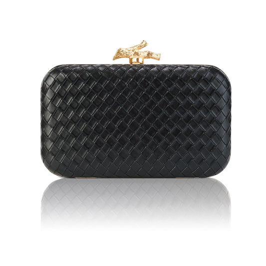 FUKEFUKEUS Woven Clutch Purse for Women Designer Evening Wedding Party Handbags Elegant PU Leather shoulder Bag