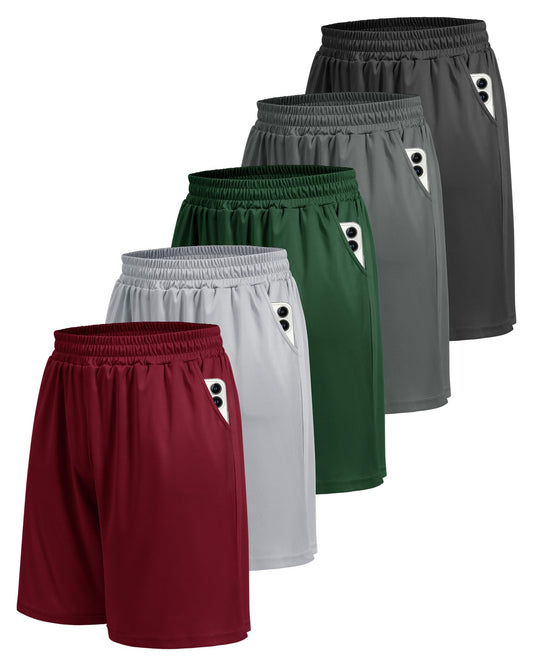 BOOJO 5 Pack Athletic Gym Mens Shorts - Workout Black Quick Dry Basketball Shorts with Pockets for Running Casual Activewear