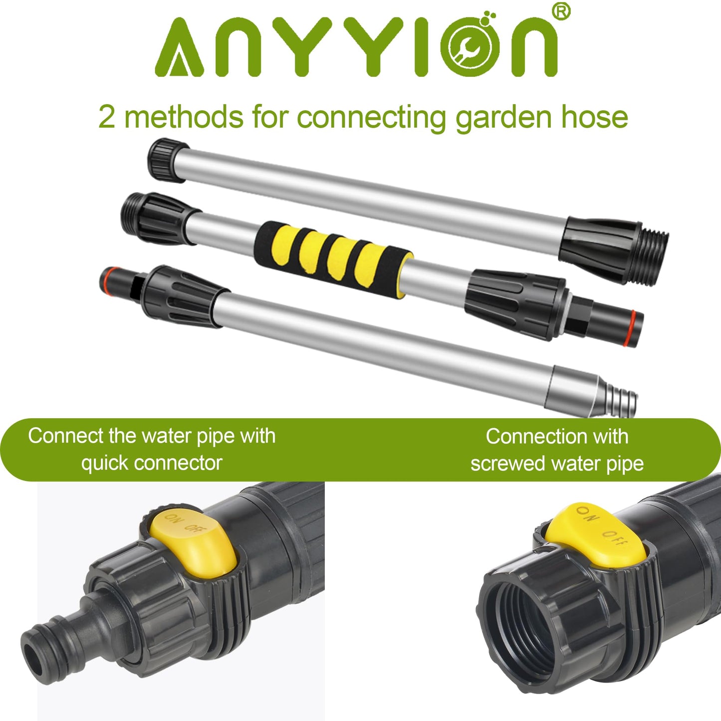 Anyyion 49 Inch Car Wash Brush with 10 Inch Soft Bristle, On/Off Switch for Car Truck Boat Washing Brush, Perfect for Cleaning House Siding, Auto Cars, Trucks, SUV, RV, Floors and More!