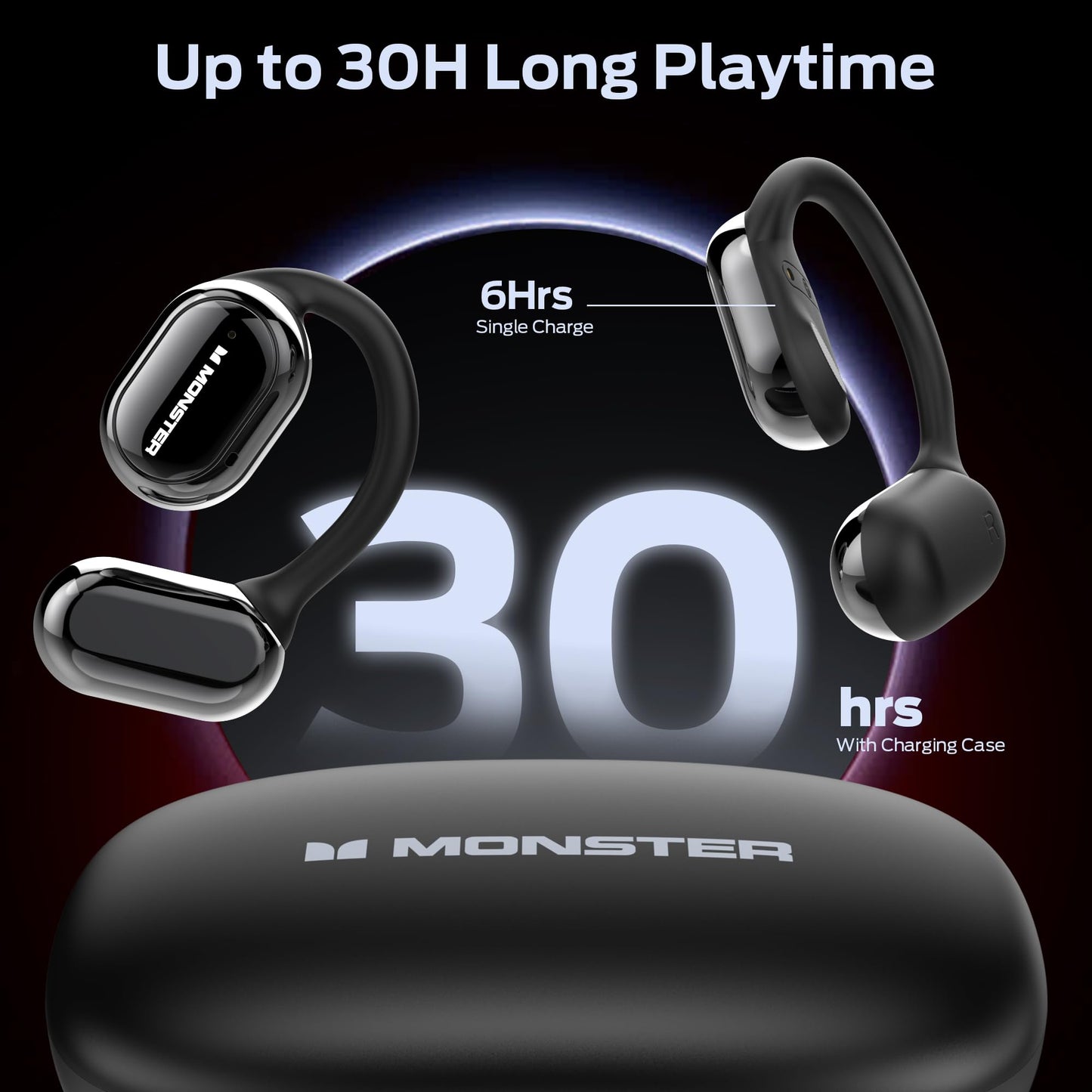 Monster Open Free AC100 Open Ear Headphones, Bluetooth 5.3 Wireless Headphones with Earhooks, Immersive Stereo Sound by Dual Large Driver, Clear Talk, 30H Playtime,Waterproof Sport Earbuds for Running