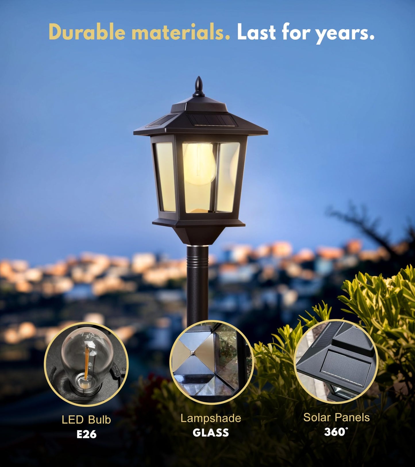 PASAMIC 63" Solar Lamp Post 2Pack, Outdoor Lights Waterproof, Pole Lights Outdoor, Floor Lamp for Patio, Warm White, Replaceable Bulb