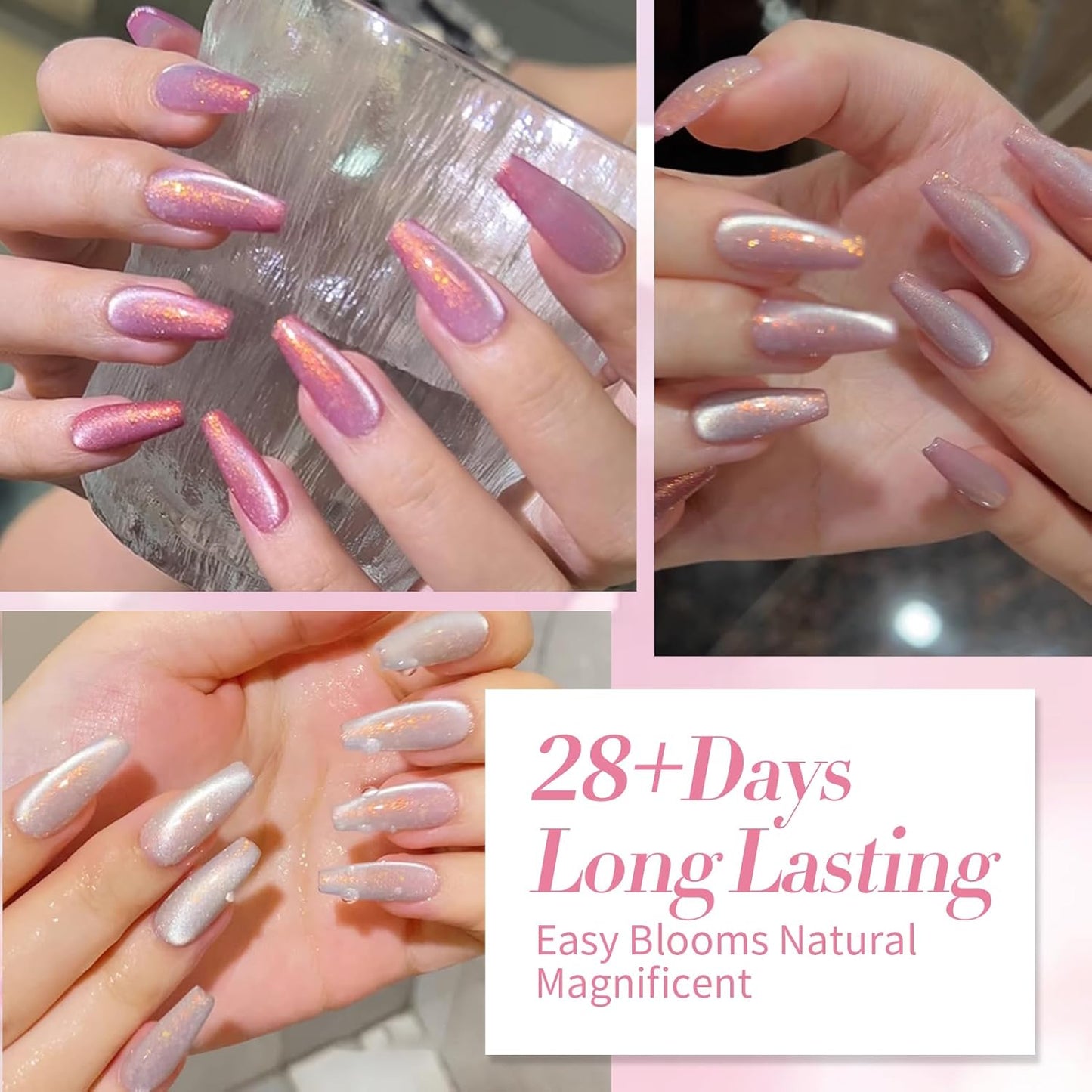 Born Pretty Cat Magnetic Eye Gel Nail Polish,Color Changing Pink Sliver Glitter Cat Magnetic Gel Nail Polish for Nail Art Manicure Salon DIY at Home 15ML