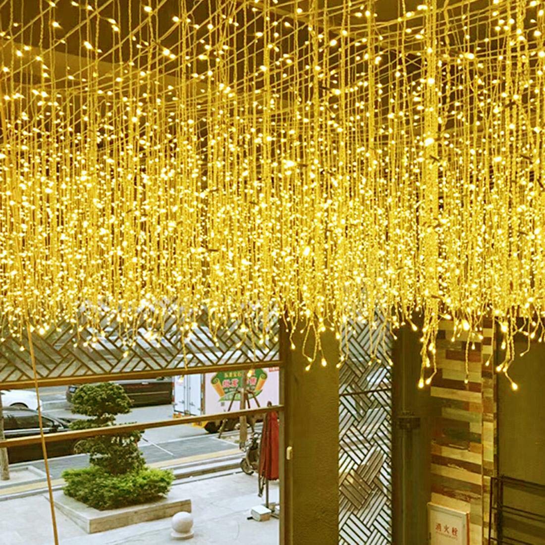 FATONESA LED Icicle Christmas Lights, 16.4FT 216 LEDs Fairy Extendable Curtain 8 Modes Dangling Twinkle Novelty Hanging String Lights for Ceiling Garden Party Decorations, Warm White 5M