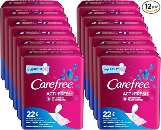Carefree Acti-Fresh Panty Liners, Thin to Go, Unscented, 22 Count (Pack of 12)