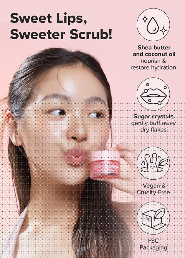 I DEW CARE Overnight Lip Scrub - Cushy Crush | Sugar Vitamin C, Scrubber Exfoliator Products, for Dry and Chapped, Vegan 1.05 Oz