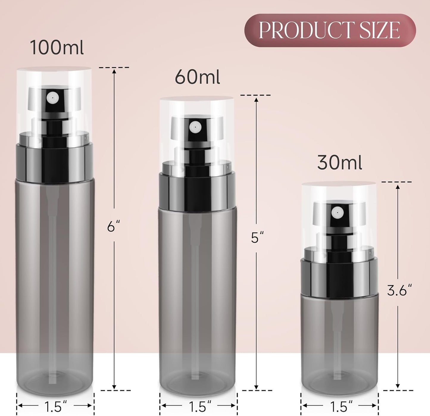 3Pack Small Spray Bottles, 1oz Black Plastic Fine Mist Mini Mister Bottles for Hair, Cleaning, Salons, Planting, Skin Care