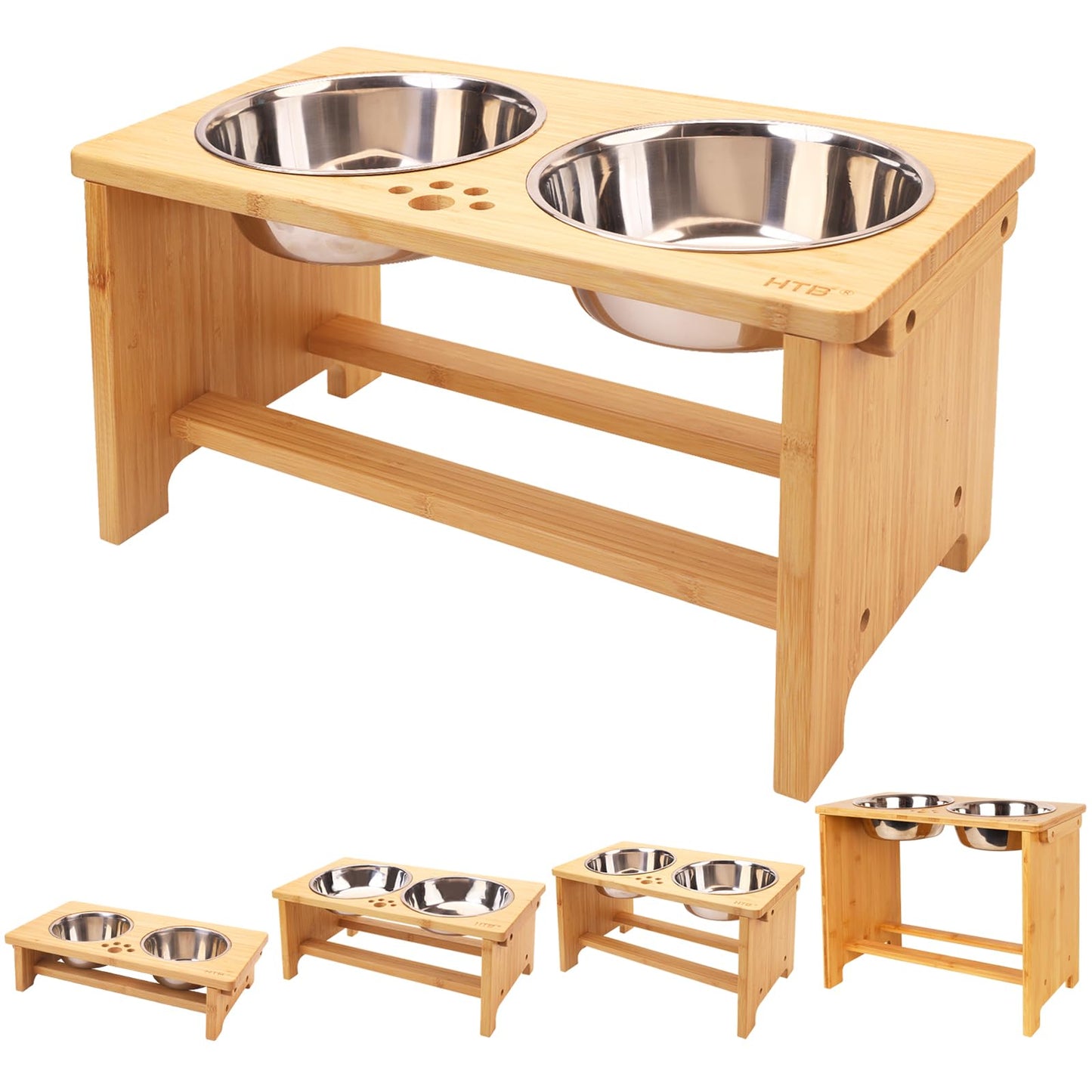 HTB Elevated Dog Bowls,Raised Dog Bowl Stand with 2 Stainless Steel Bowls,Elevated Raised Dog Bowls for Large Medium Small Sized Dogs