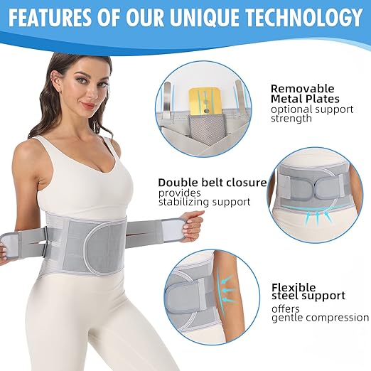 Back Brace for Lower Back Pain Relief - Back Support Belt for Women & Men, Lower Back Brace for Herniated Disc, Sciatica. Removable Stays for Lower Back Support with 2 Different Hardness Sets (X-Large, Ivory)
