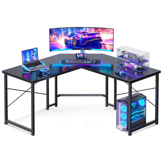 Casaottima L Shaped Gaming Desk, Corner Desk Gaming Table for Home Office, Computer Desk Sturdy Writing Workstation for Small Space, Easy to Assemble, 51 inch, Carbon Fiber Surface, Dark Black
