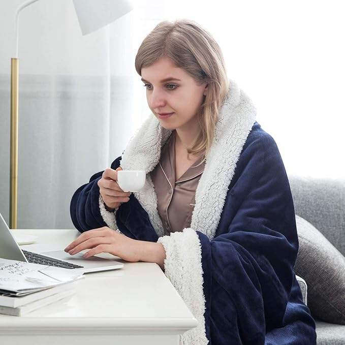 IR Imperial Rooms Sherpa Fleece Throw Blanket Twin Size for Couch - Thick and Warm Fluffy Blankets Winters, Soft and Fuzzy Twin Blanket for Bed and Sofa, Navy, 60x80 Inches