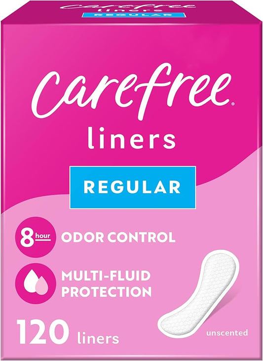 Carefree Panty Liners for Women, Regular, Unwrapped, Unscented, 120ct | Pantiliners, Carefree Liners, Daily Liners for Women, Light Periods and Leaks, 8-Hour Odor Control | 120ct (Packaging May Vary)