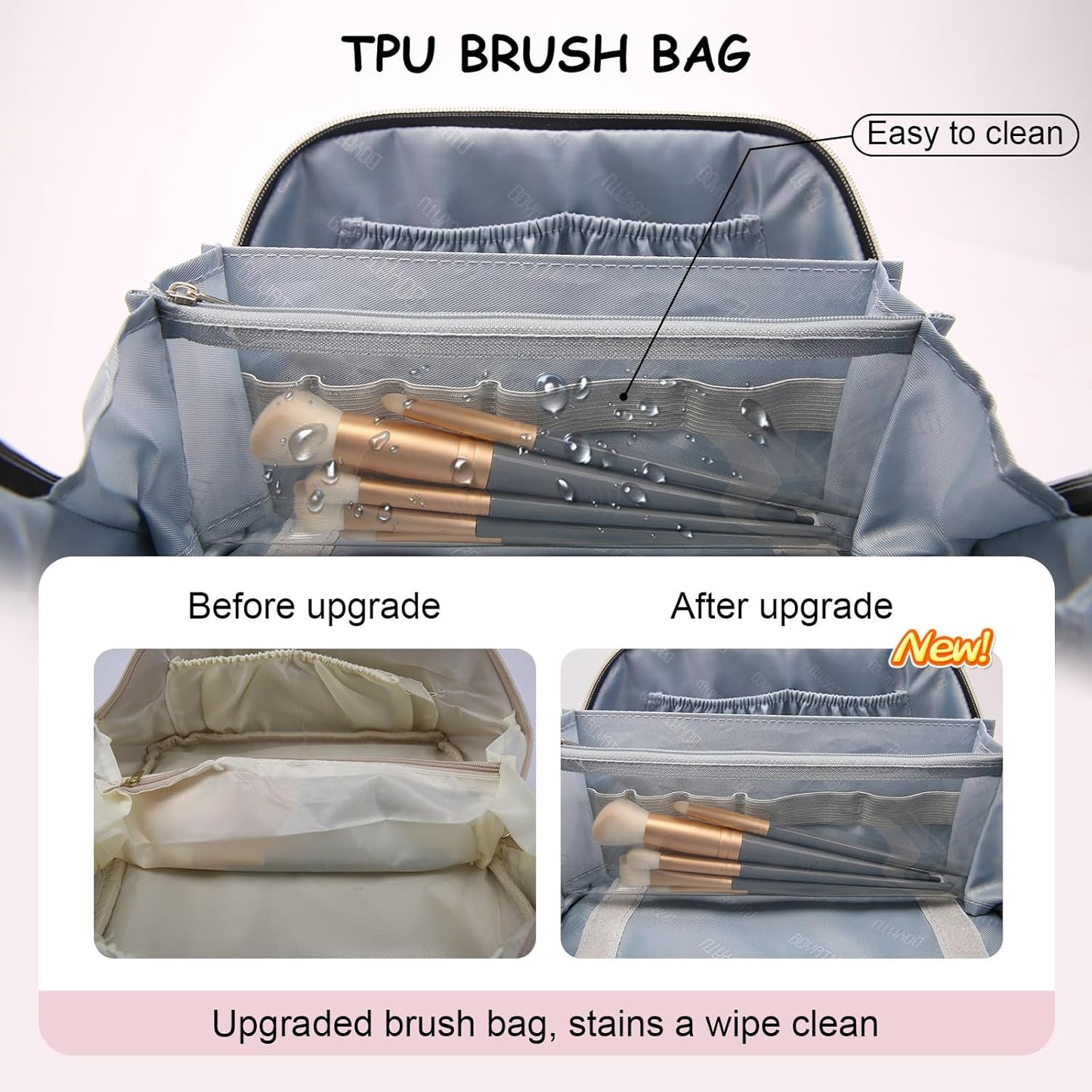 BOYATU Travel Makeup Bags for Women: Large Cosmetic Bag Waterproof - Vegan Leather Make up Bags Set of 3 - Portable Toiletry Organizer (L09 Violet)