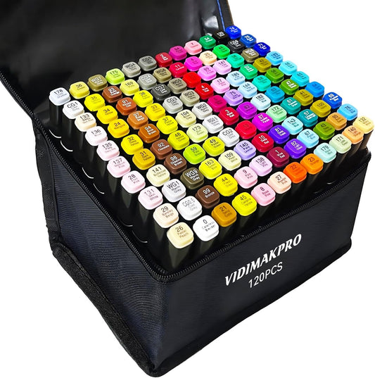 Alcohol Markers 120 Colors with Base Dual Tip Art Drawing Markers for Kids Students and Adults Comics Sketching Illustration - Refillable
