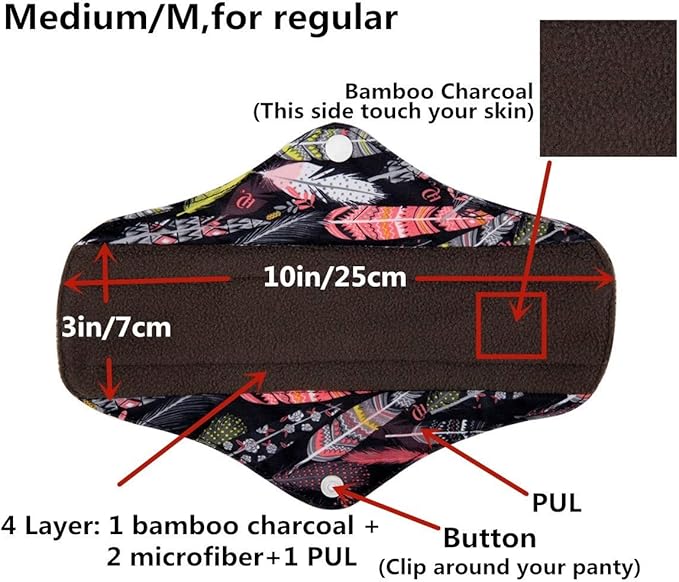 5 Cloth Menstrual Pads 1 Wet Bag M Panty Liners Reusable Washable (Solar System, M Panty Liners)