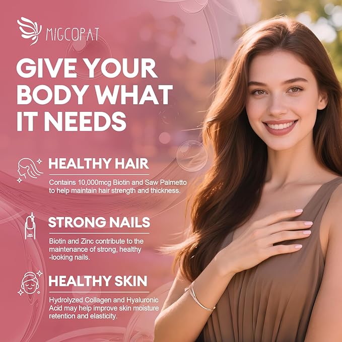 Biotin | Collagen | Vitamin, 25-in-1 Formula Hair, Skin & Nails Supplement with Vitamin B, C, D3, E, Folate, Iron - Supports Hair Growth, Skin Health, Nail Strength for Women
