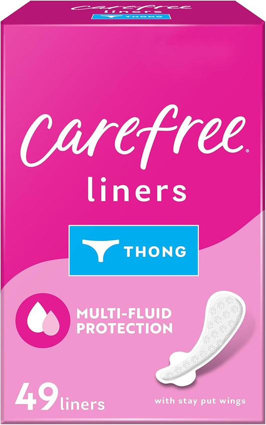 Carefree Panty Liners for Women, Thong Liners, Unwrapped, Unscented, 49ct | Pantiliners, Carefree Liners, Daily Liners for Women, Light Periods and Leaks | 49ct (Packaging May Vary)