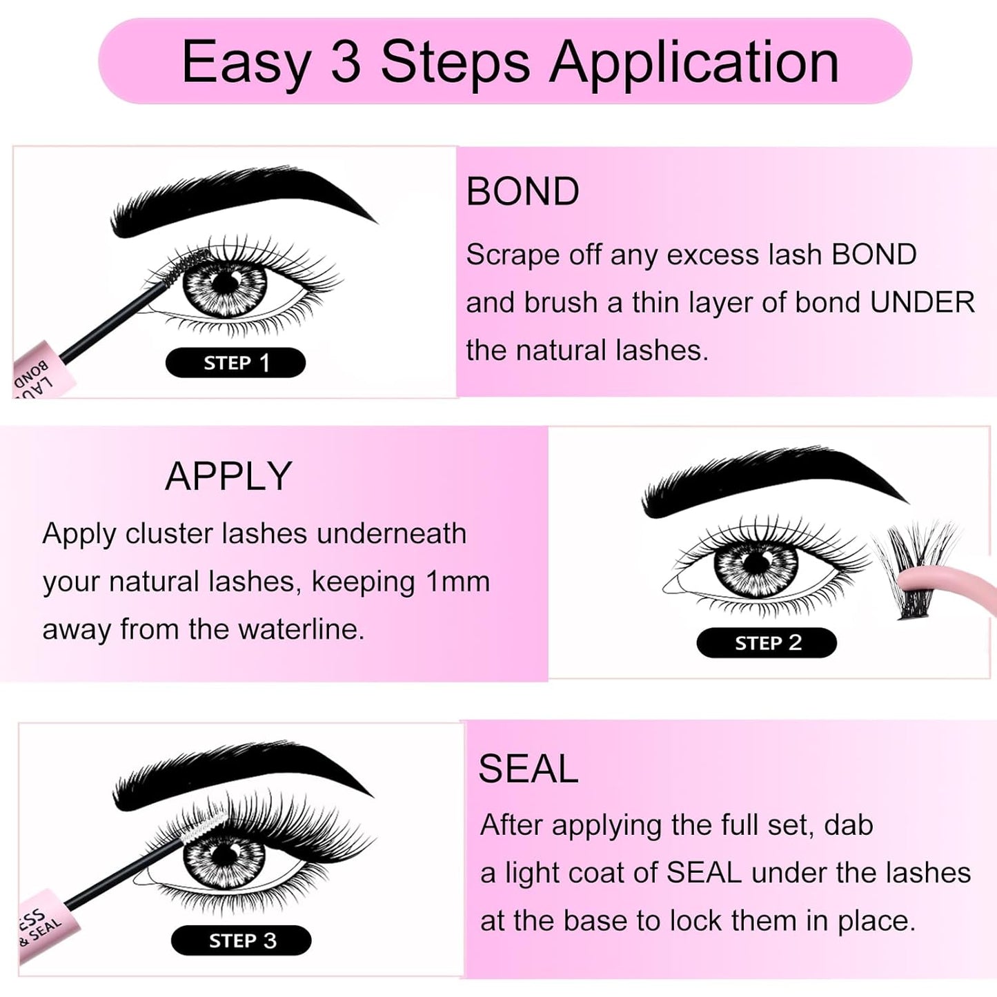 Lash Extension Kit LAUBESS Lash Clusters Kit Cluster Eyelash Extensions Kit Eyelash Clusters Lash Bond and Seal Waterproof Tweezers Brush Lash Glue Remover (Kit 30D/40D-C-Mix9-16)