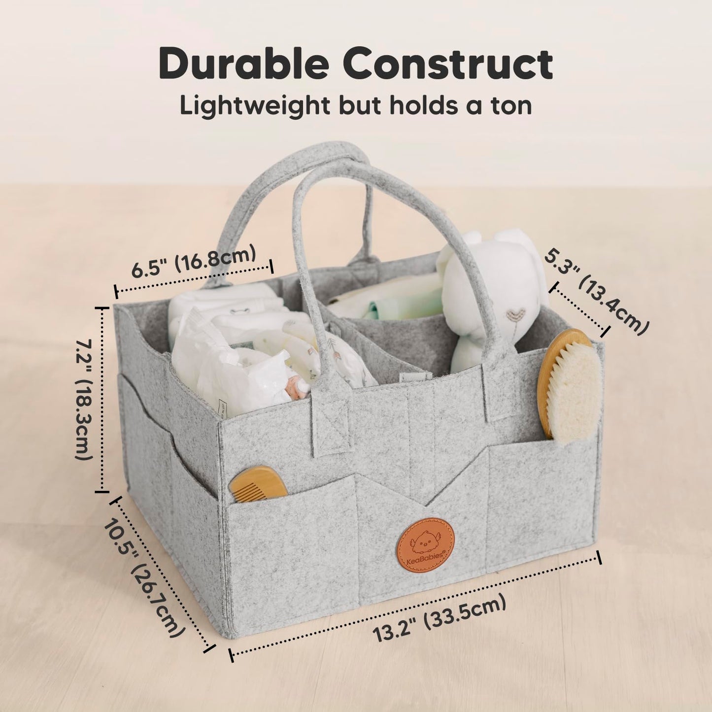 KeaBabies Baby Diaper Caddy Organizer with Handle - Portable Baby Organizers and Storage for Nursery, Changing Table, Large Travel Car Caddy, Girls,Boys Shower Gift Basket,New Mom Gifts(Classic Gray)