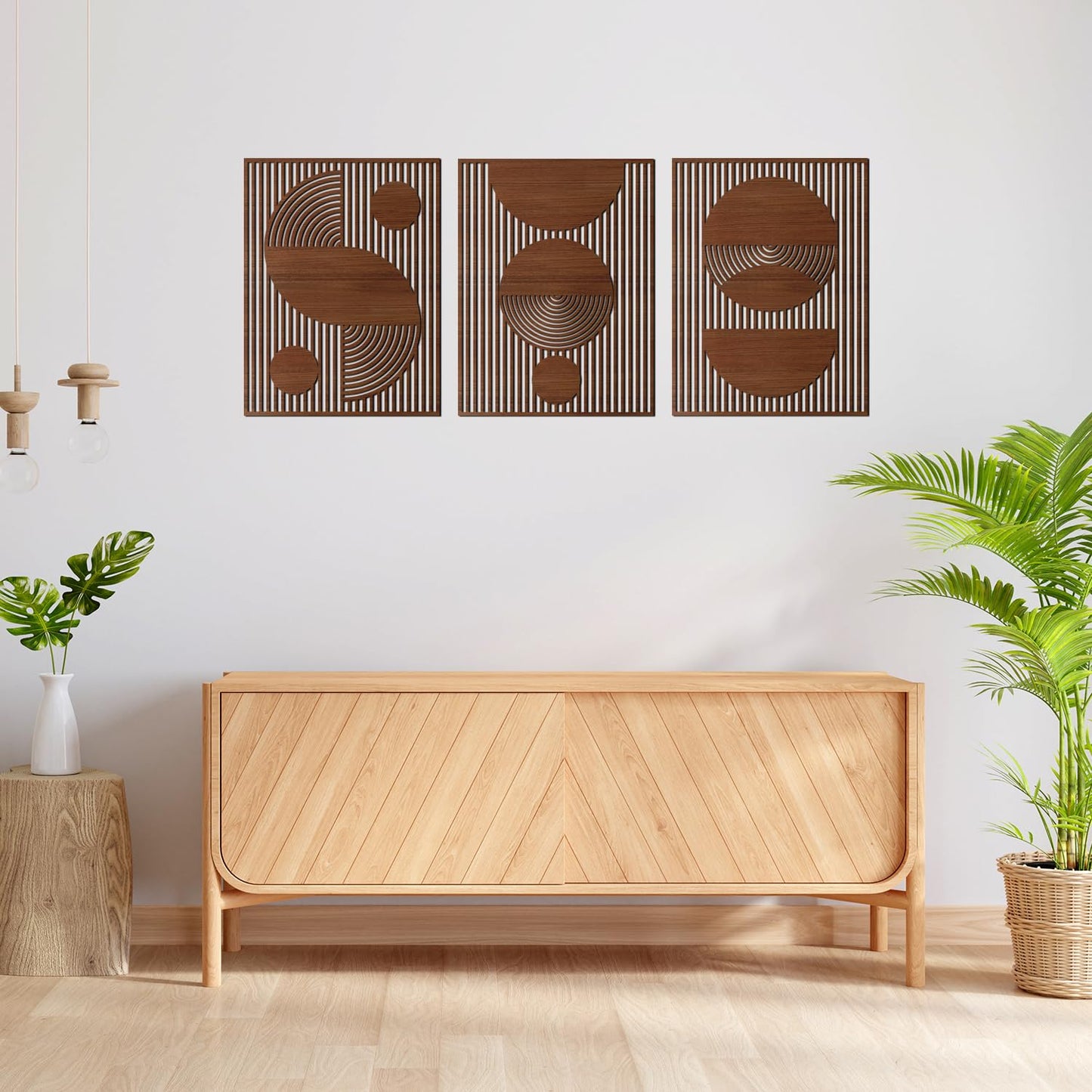 3 Pcs Abstract Wood Wall Art, Mid Century Modern Geometric Wood Wall Decor Minimalist Wooden Wall Art Decor Panels for Boho Living Room Bedroom Kitchen Dining Room Office Home Wall Decor