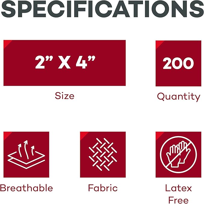 Dealmed Fabric Flexible Adhesive Bandages – 100 Count (2 Pack) Bandages with Non-Stick Pad, Latex Free, Wound Care for First Aid Kit, 2" x 4"