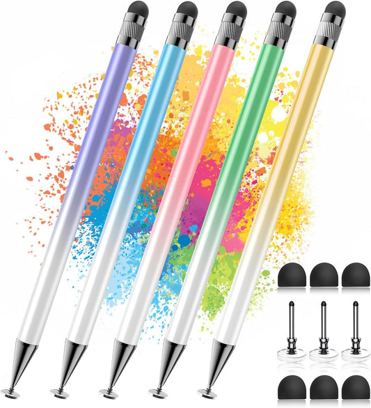 Bopomofo Stylus (5 Pcs),2-in-1 Stylus Pen for Touchscreen, High Precision and Sensitivity, Suitable for iPhone/ipad/Android Tablets, Compatible with Touch Screens(Pink/Yellow/Green/Blue/Purple)