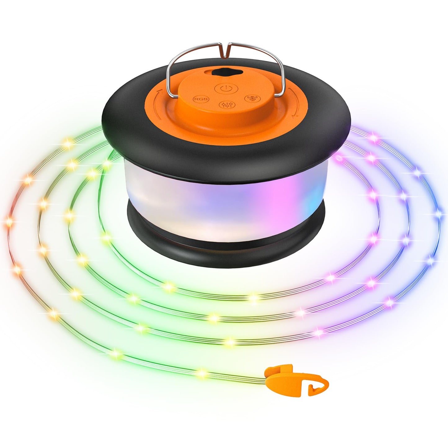 Camping String Lights – 4 in 1 Upgraded RGB Retractable Camping Lights with 19 Lighting Modes, Quick 20s Recovery, Waterproof, 33FT Portable, Rechargeable Tent Light for Camping, Hiking,Travel,Gift