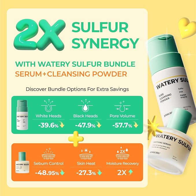 Watery Sulfur 82 Soothing Serum – Gentle Daily Face Serum for Acne-Prone & Sensitive Skin with 82% Sulfur Hot Spring Water, Fragrance-Free Formula | Korean Skincare (1.69 fl.oz / 50ml)