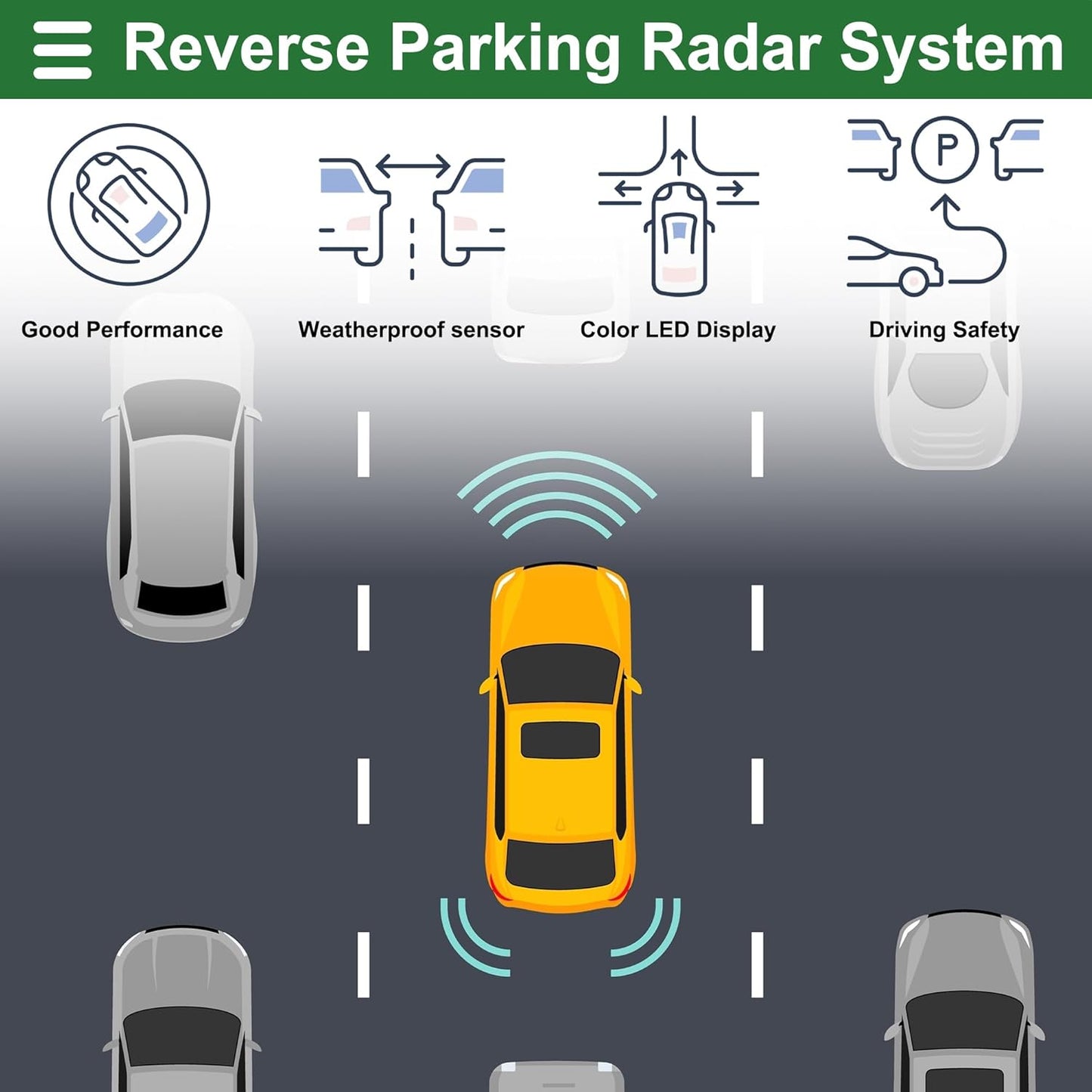 Motoforti Universal Car Auto Vehicle Reverse Backup Radar System Reverse Parking Sensors Alarm Buzzer Reminder Distance Detection Black 2 Parking Sensors