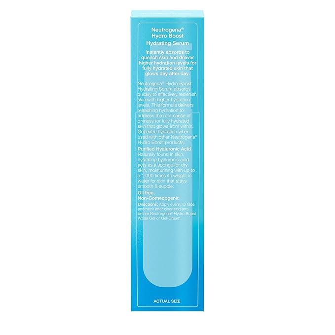 Neutrogena Hydro Boost Hydrating Hyaluronic Acid Serum, Hydrating Face Moisturizer For Dry Skin, Oil-Free Non-Comedogenic Moisturizer, 1 FL OZ